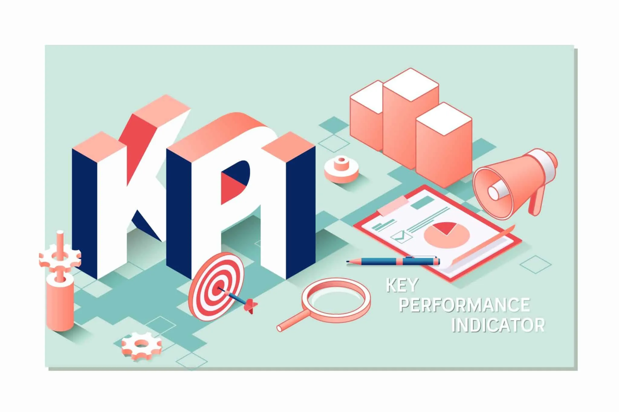 Chart showing kpi, key performance indicators.business metrics flat vector illustration banner