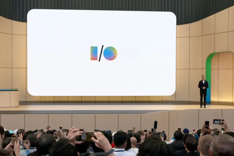 Google I/O 2026 keynote stage with presenter and audience