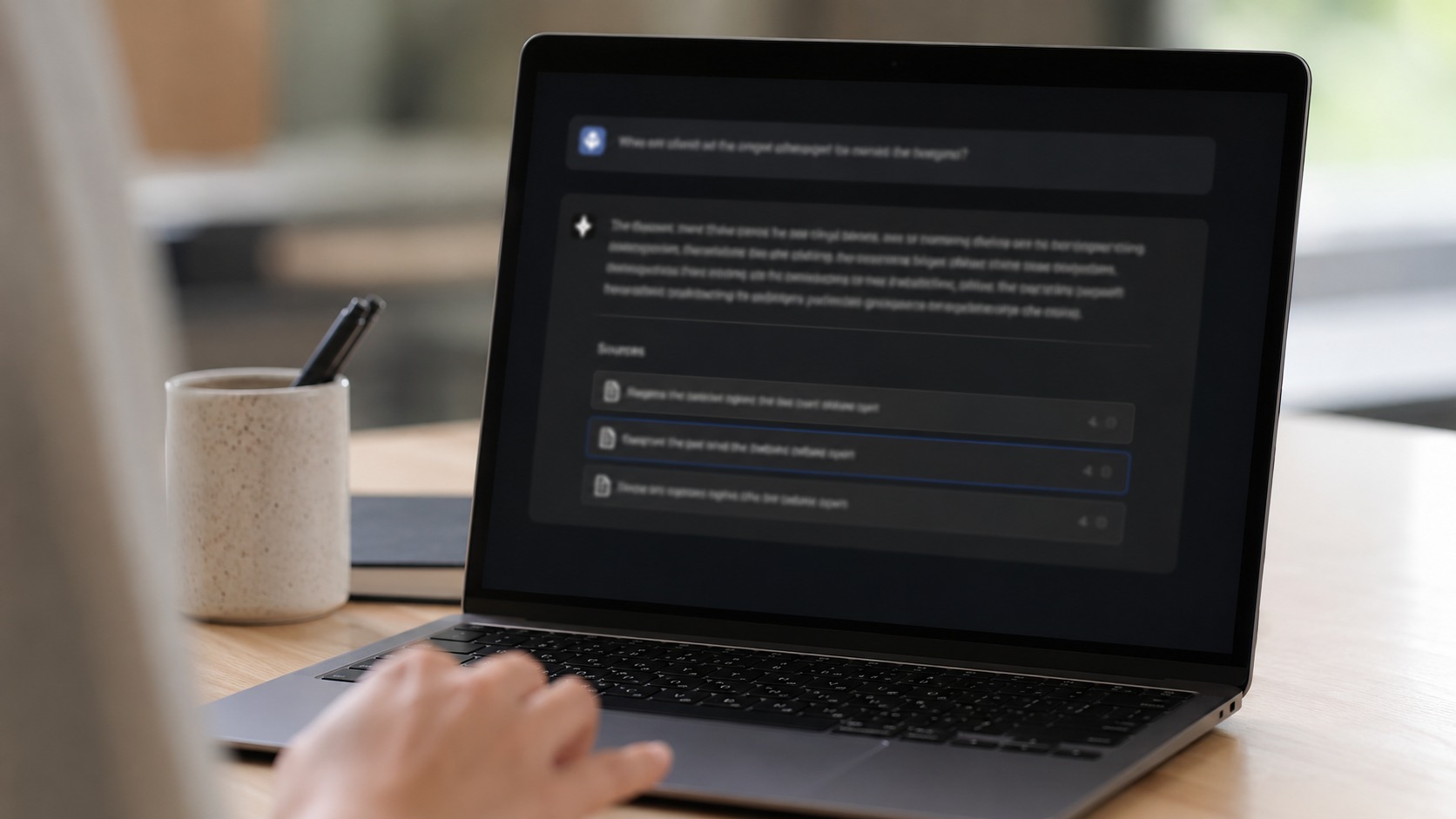 Person using AI search on a laptop to research B2B solutions