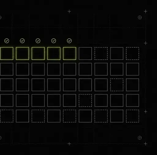 A grid of account squares with five checked in green across the top row, representing the ABM principle that the account is the unit of measurement, not the lead.