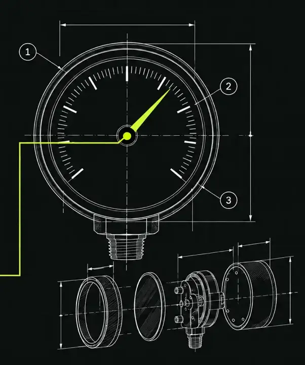 What a B2B marketing agency actually costs: pricing and models, illustrated with an engineering drawing of a pressure gauge.