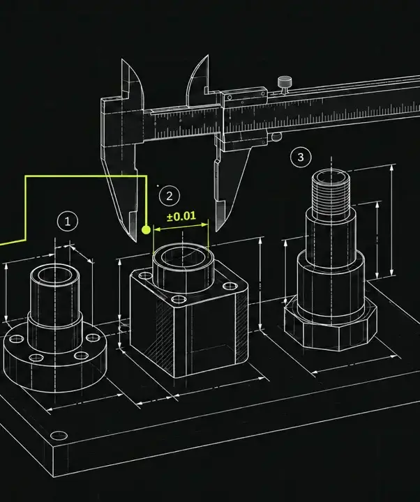 How to choose a B2B marketing agency: a buyer's scorecard, illustrated with precision measurement tools and machined components.