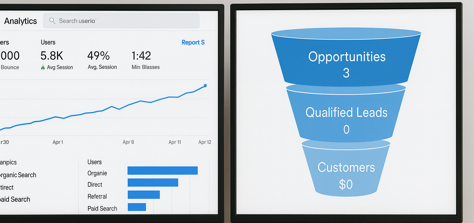 Web Traffic and Pipeline value shown on monitors.