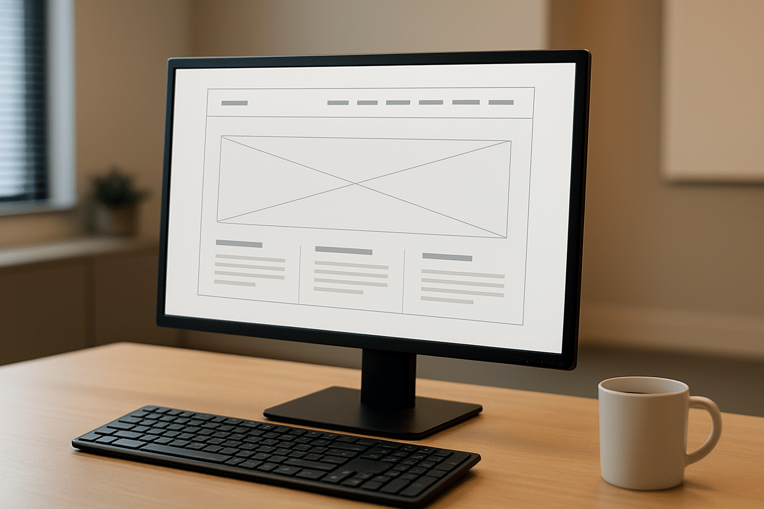Monitor with website wire frame