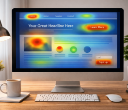 Heatmap on computer screen at a desk.